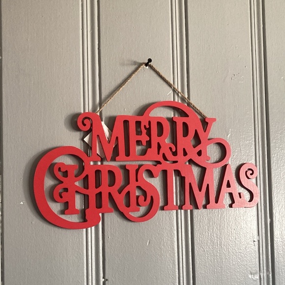 NWT- Beautiful Red Wooden- MERRY CHRISTMAS Decoration Sign 9-1/2”x 17-3/4” - Picture 3 of 10